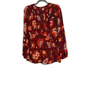 Old Navy Womens Burgundy Floral Long-Sleeve Blouse XL Rayon Boho Style